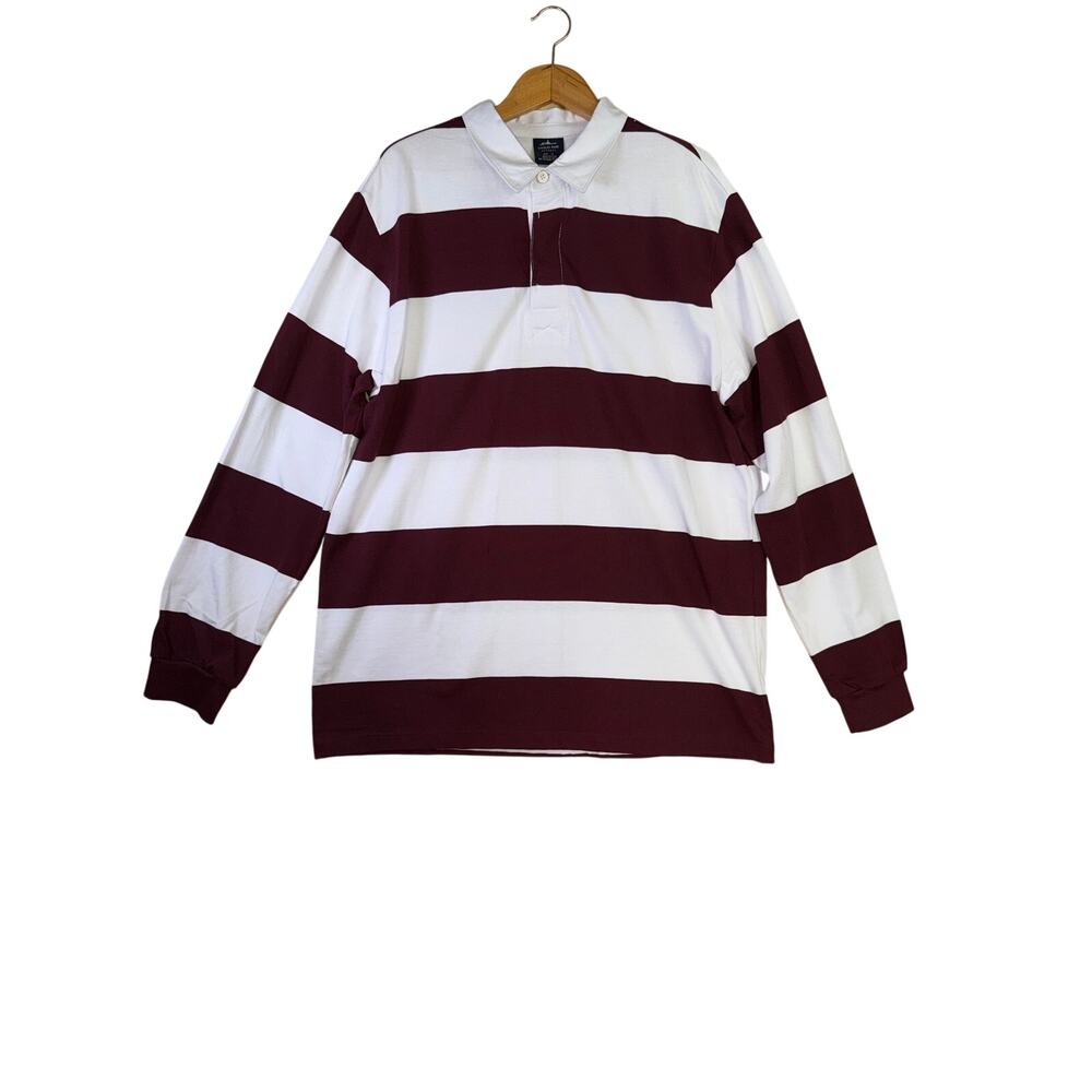 Charles River Apparel‎ Classic Striped Rugby Shirt Maroon White Unisex XL